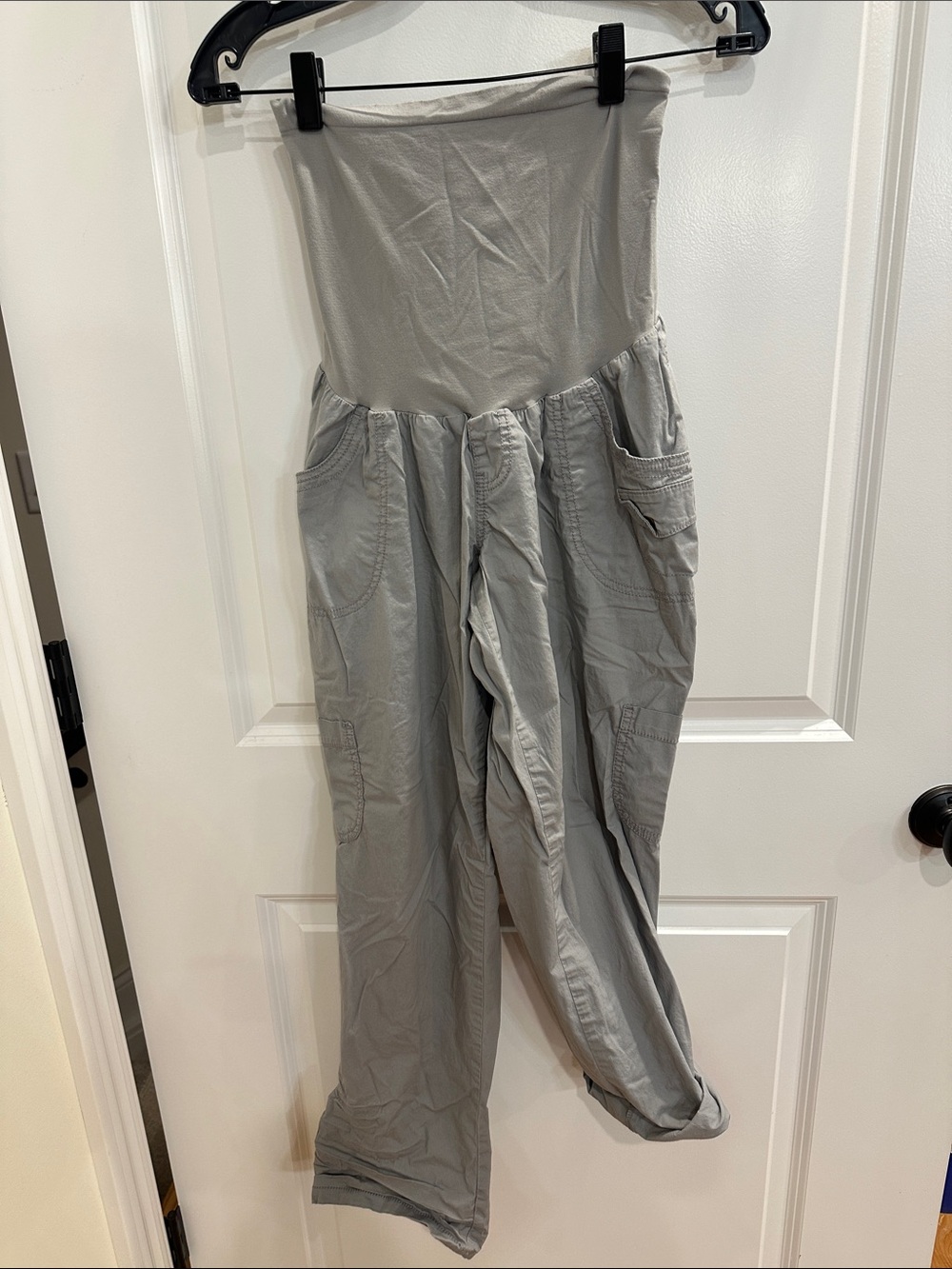 Motherhood Maternity Wide-Leg Light Gray Cargo  Pants